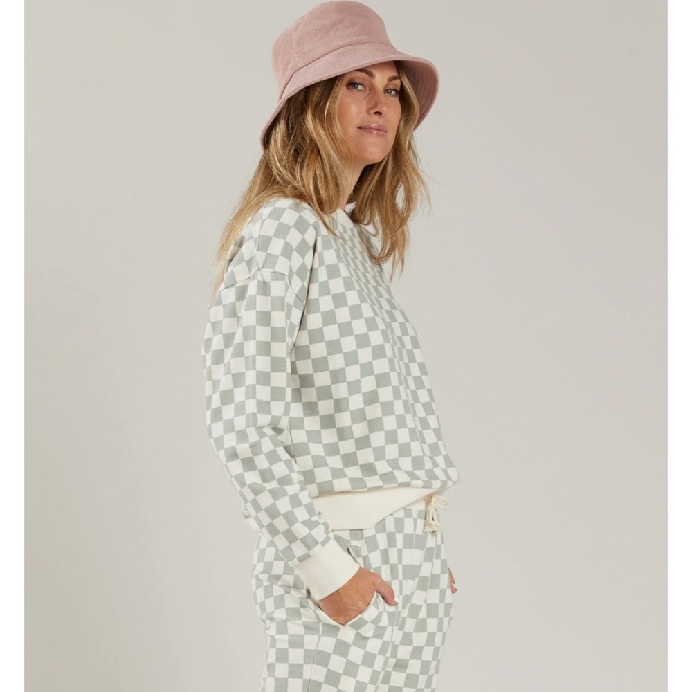 Rylee + Cru Large Mint White Checkered Crewneck NWT